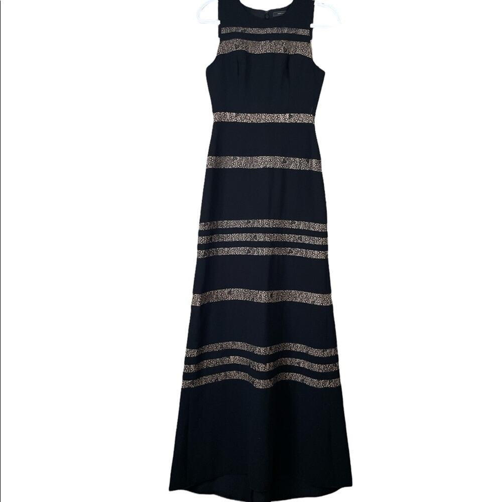 BCBGMAXAZRIA Katiana Sleeveless Gown Maxi Dress Lace Inset Black Size 4